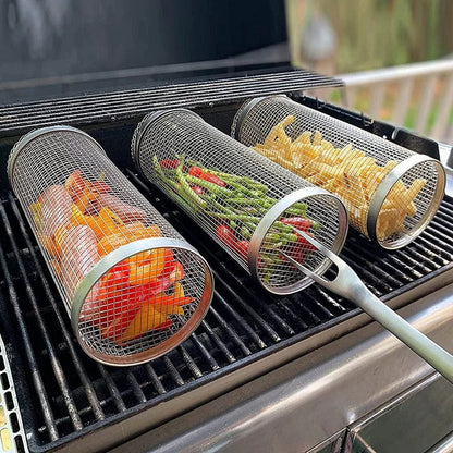 360-Degree Rotating Grill Basket Made of Stainless Steel