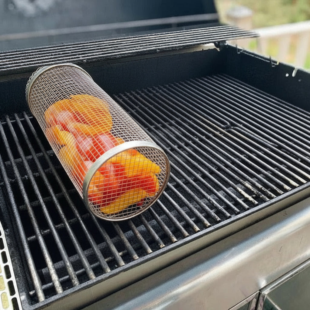 360-Degree Rotating Grill Basket Made of Stainless Steel