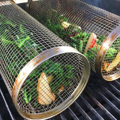 360-Degree Rotating Grill Basket Made of Stainless Steel