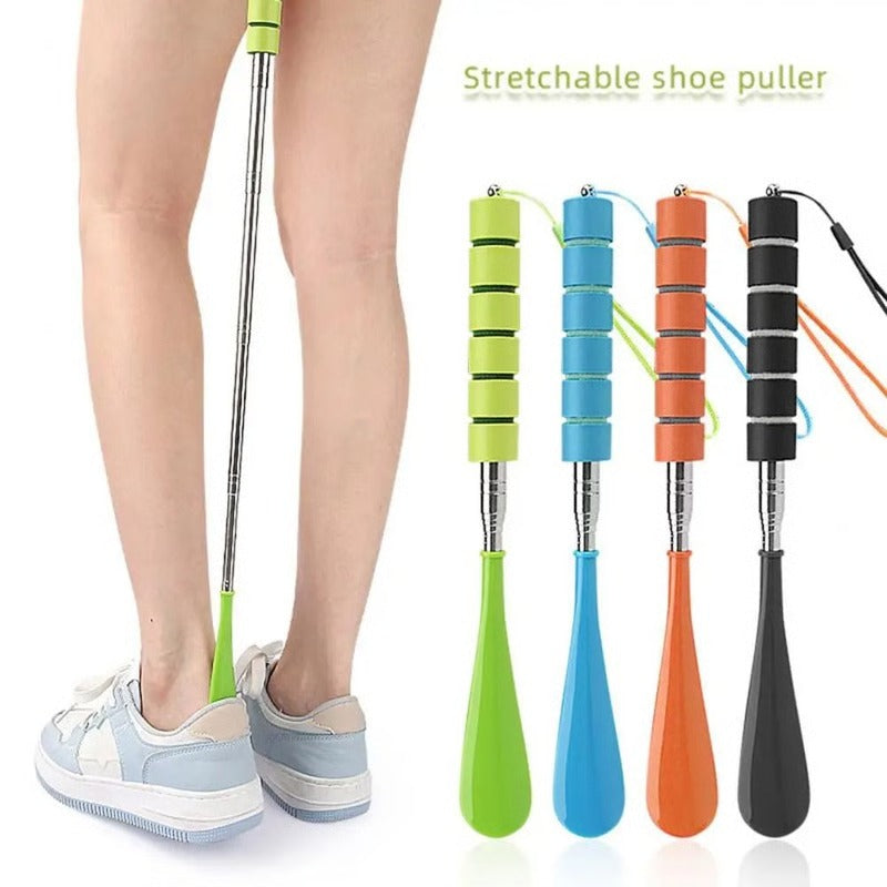 Adjustable Length Stainless Steel Shoe Horn with Reinforced Base and Grip