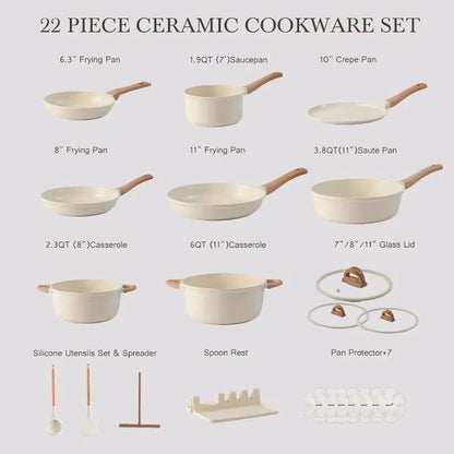 22-Piece Cookware Set with Ceramic Coating and Lids in Granite Finish