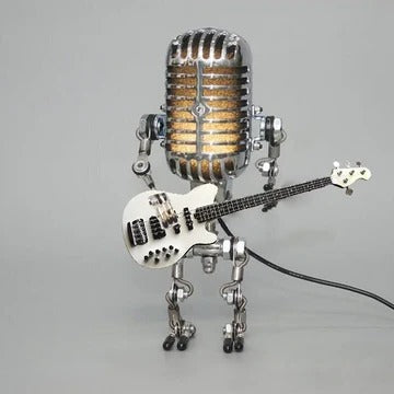 Annie Vintage Robot Lamp with Guitar – Metal Microphone Musician Desk Light - Image 4
