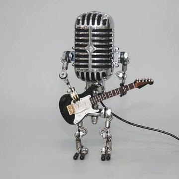 Annie Vintage Robot Lamp with Guitar – Metal Microphone Musician Desk Light - Image 3