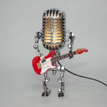 Annie Vintage Robot Lamp with Guitar – Metal Microphone Musician Desk Light - Image 2