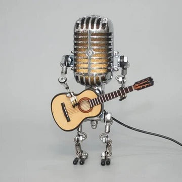 Annie Vintage Robot Lamp with Guitar – Metal Microphone Musician Desk Light - Image 1