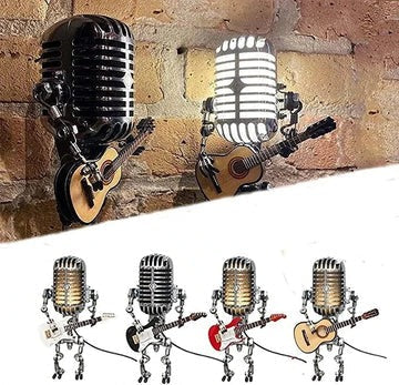Annie Vintage Robot Lamp with Guitar – Metal Microphone Musician Desk Light - Image 5