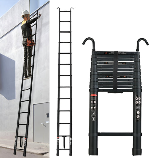 Annie’s Fashion Telescoping Ladder Compact Extension Aluminum with 2 Detachable Roof Hooks