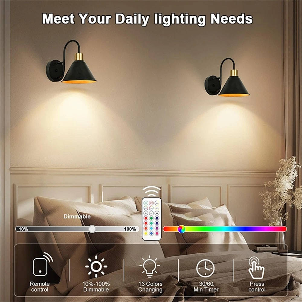 Annie’s Fashion 2PKS Battery Operated Wall Sconces with Remote Dimmable Wireless LED Wall Lamp
