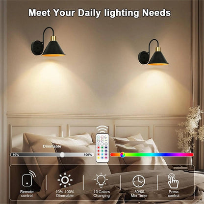Annie’s Fashion 2PKS Battery Operated Wall Sconces with Remote Dimmable Wireless LED Wall Lamp