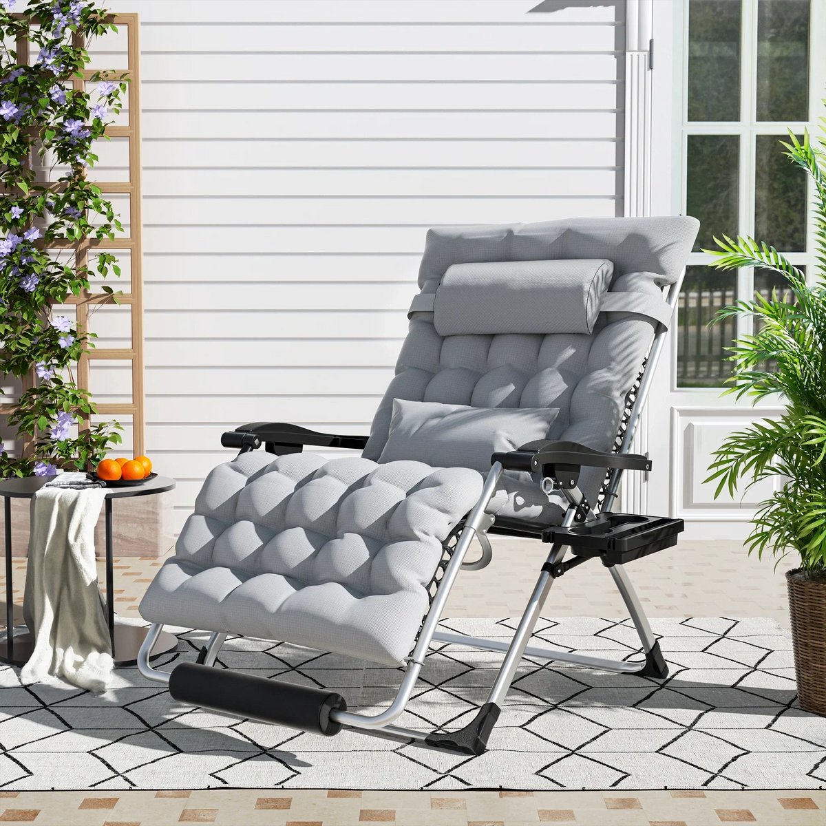 Annie’s Fashion Reclining Outdoor Chair for Seniors – Adjustable Folding Lounger, Holds 500 LB