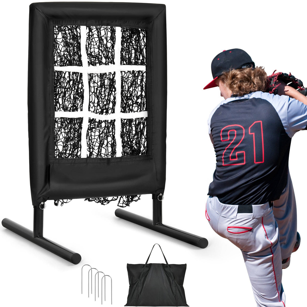Annie’s Fashion 9 Hole Portable Baseball Pitching Net With Strike Zone