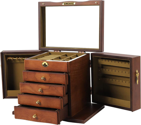 Annie’s Fashion Jewelry Box Organizer with Mirror 5 Layer Large 4 Drawers