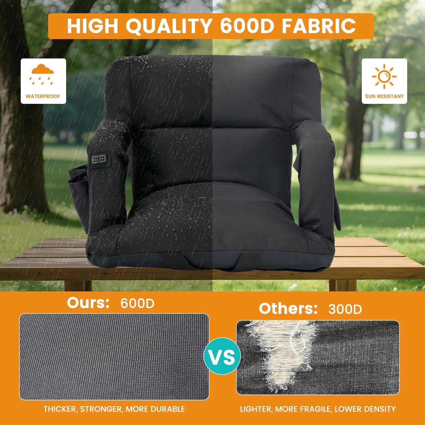 Annie’s Fashion Stadium Seat with Heat & Back Support – Portable Padded Bleacher Cushion Chair
