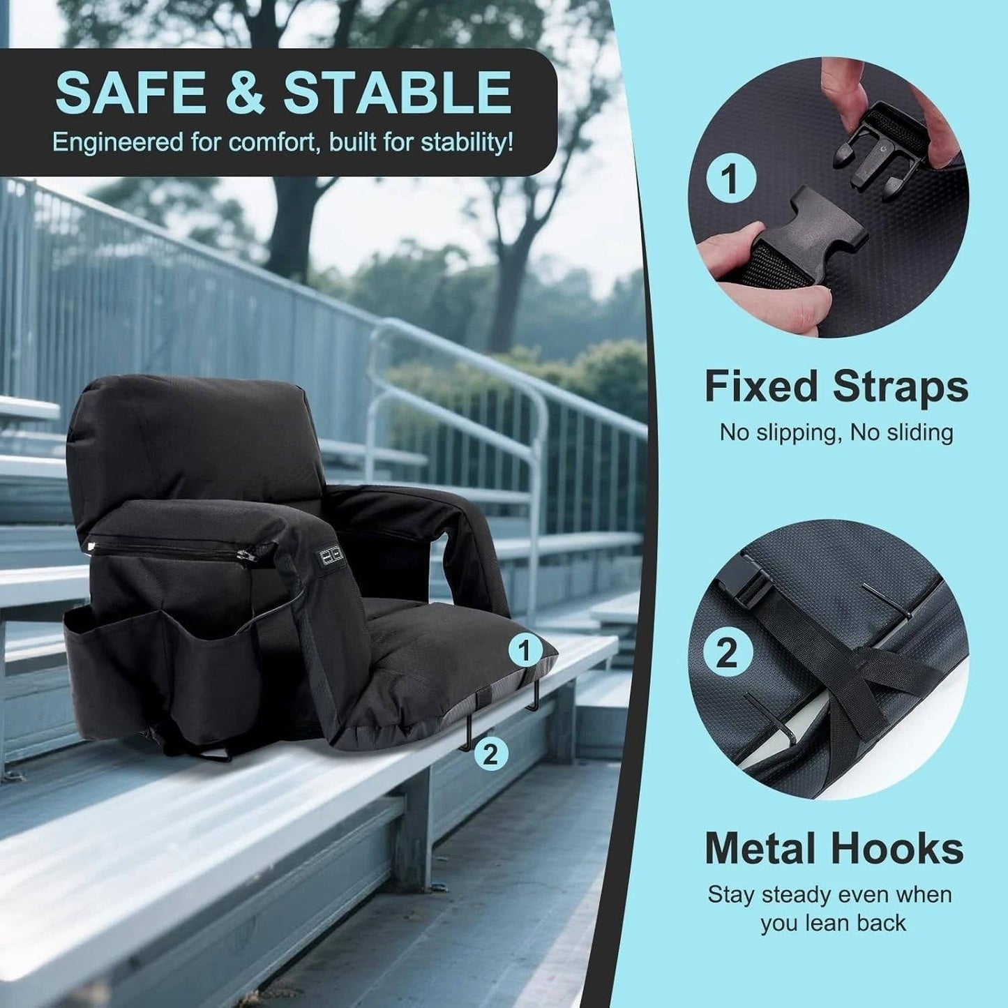 Annie’s Fashion Stadium Seat with Heat & Back Support – Portable Padded Bleacher Cushion Chair