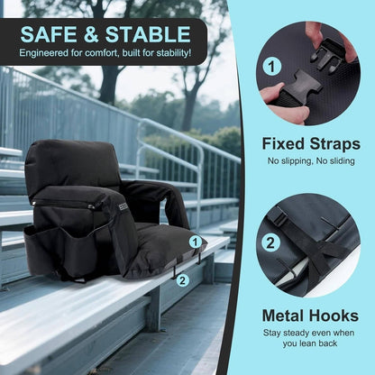Annie’s Fashion Stadium Seat with Heat & Back Support – Portable Padded Bleacher Cushion Chair