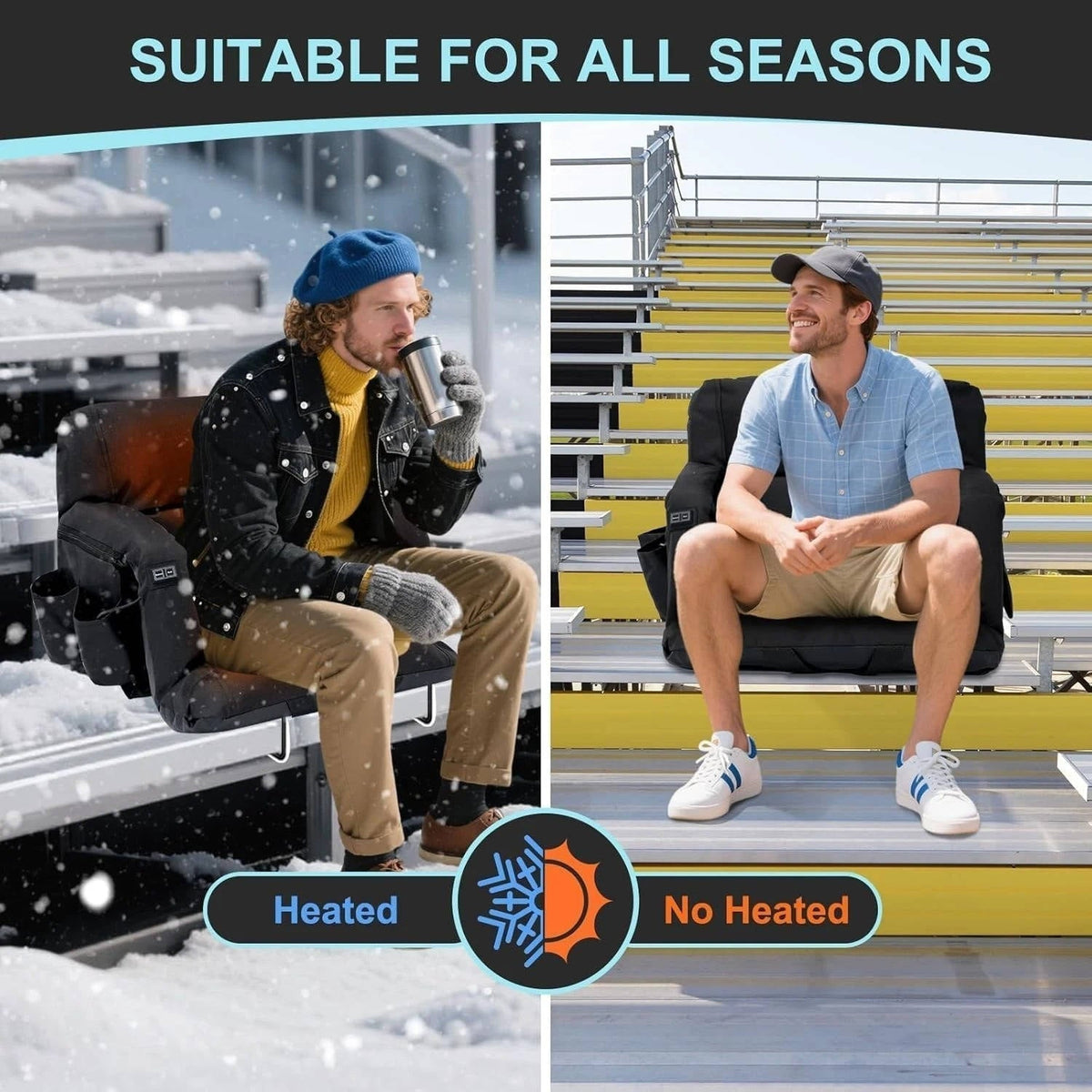 Annie’s Fashion Stadium Seat with Heat & Back Support – Portable Padded Bleacher Cushion Chair