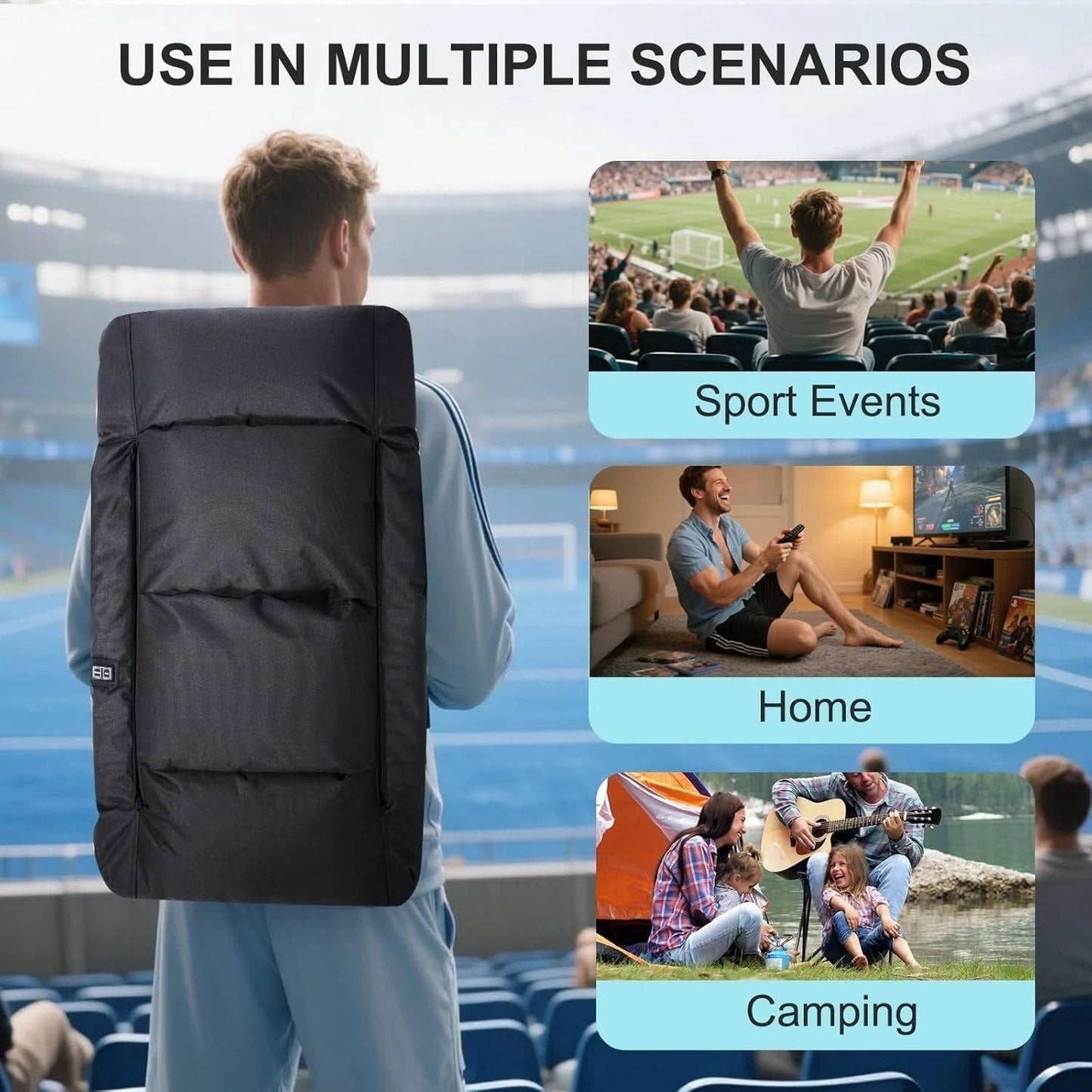 Annie’s Fashion Stadium Seat with Heat & Back Support – Portable Padded Bleacher Cushion Chair