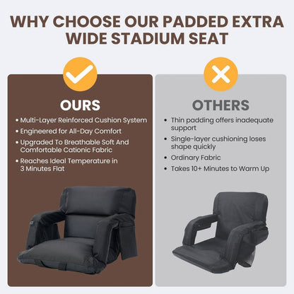 Annie’s Fashion Stadium Seat with Heat & Back Support – Portable Padded Bleacher Cushion Chair