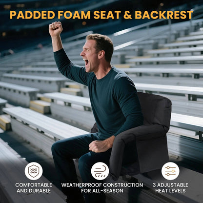 Annie’s Fashion Stadium Seat with Heat & Back Support – Portable Padded Bleacher Cushion Chair