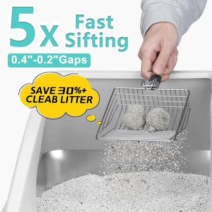Annie’s Fashion Stainless Steel Cat Litter Box, L Enclosed With Lid, Metal Scoop, Mat Included