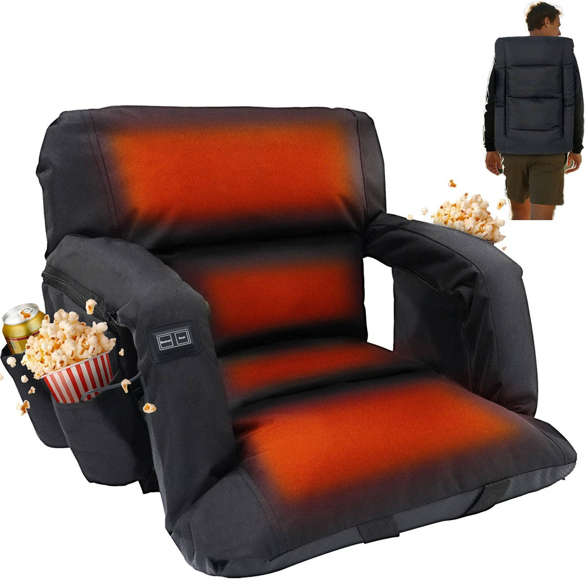 Annie’s Fashion Stadium Seat with Heat & Back Support – Portable Padded Bleacher Cushion Chair