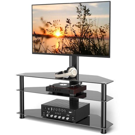 Annie’s Fashion Glass Floor TV Stand with Swivel Mount for 32 to 70 inch Flat Screen TVS