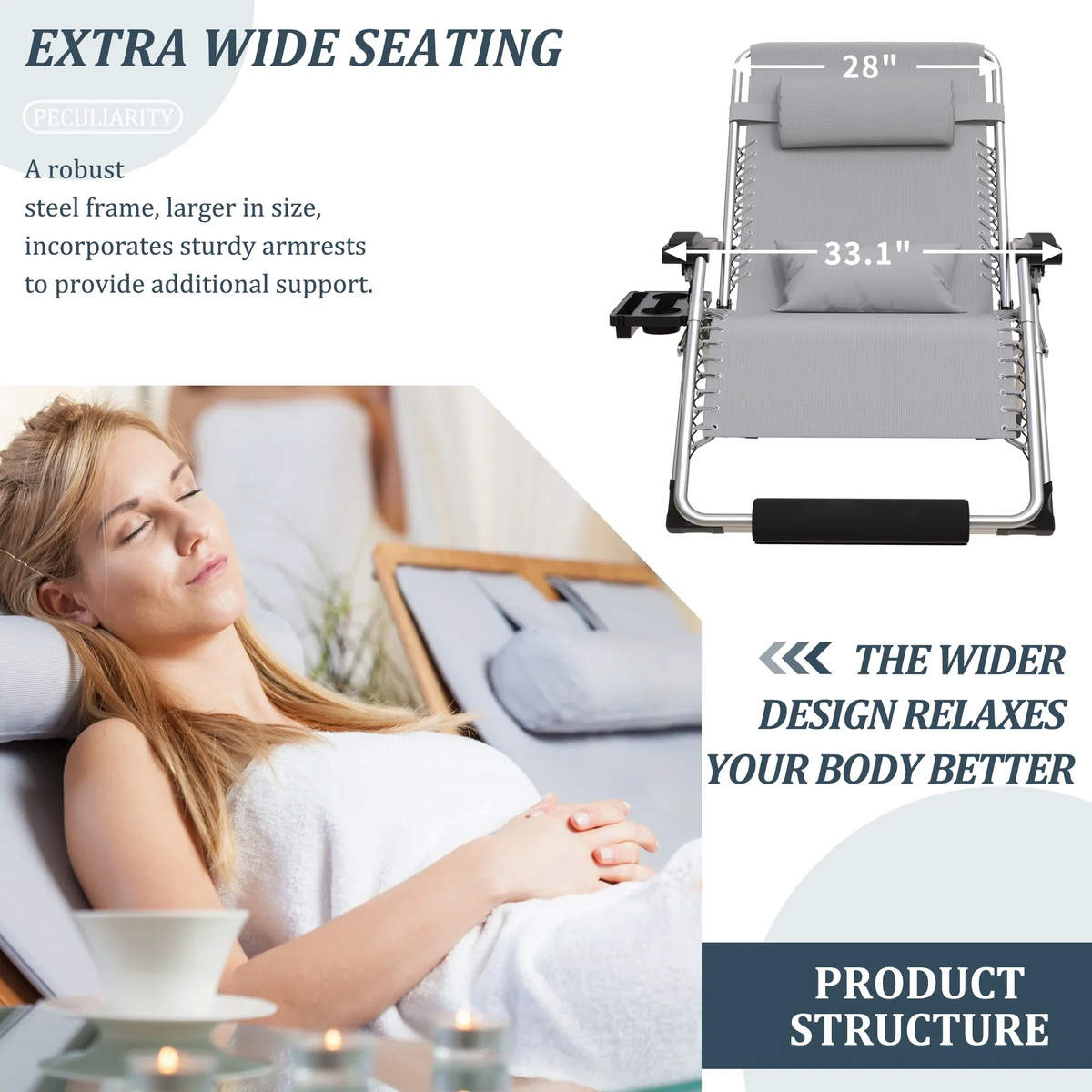 Annie’s Fashion Reclining Outdoor Chair for Seniors – Adjustable Folding Lounger, Holds 500 LB