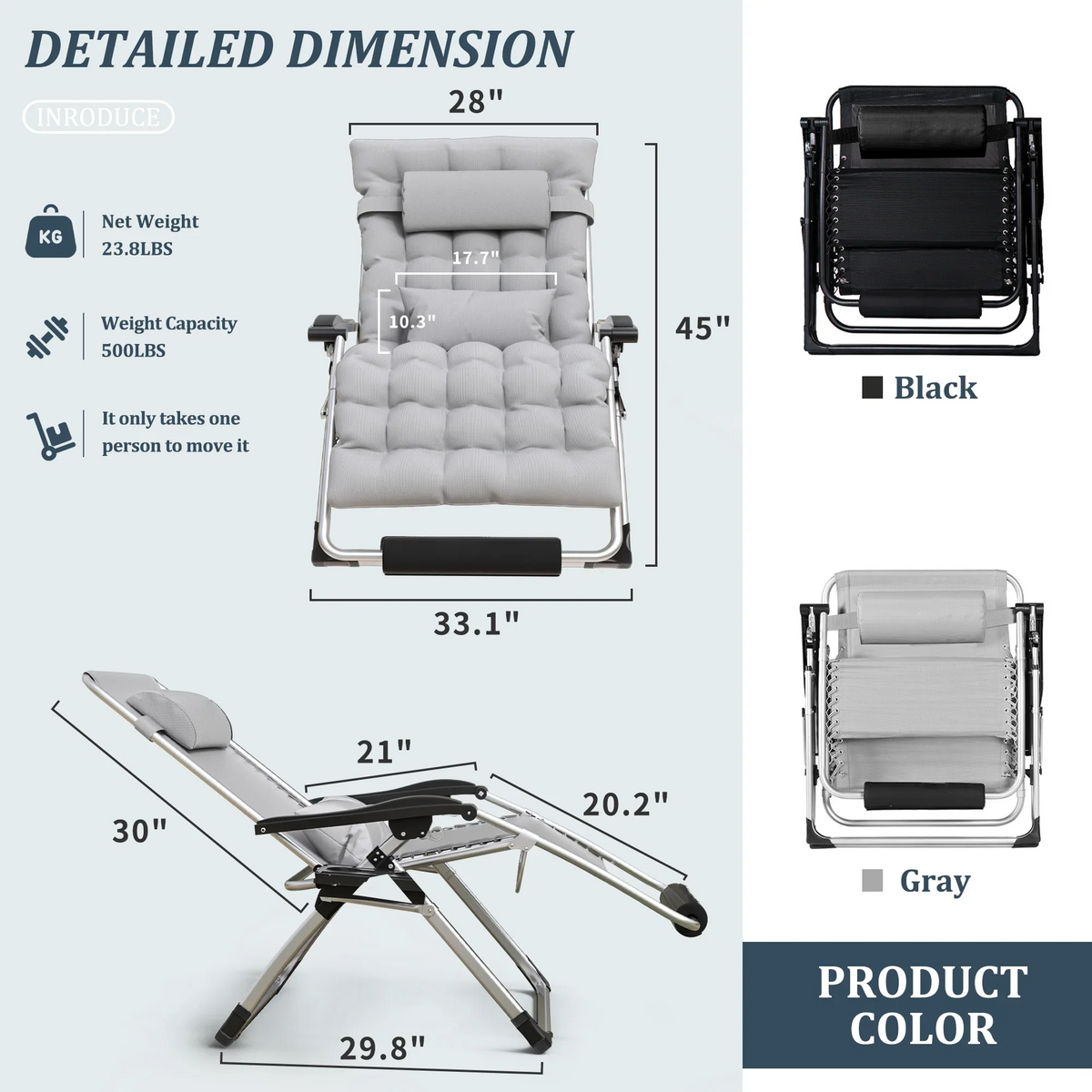Annie’s Fashion Reclining Outdoor Chair for Seniors – Adjustable Folding Lounger, Holds 500 LB