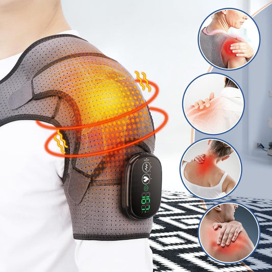 Wireless Shoulder Massager with Heating and Vibration, Velcro Strap, for Men and Women