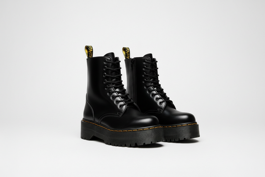 Platform Combat Boots with Lace-Up Front Side Zipper and Chunky Sole