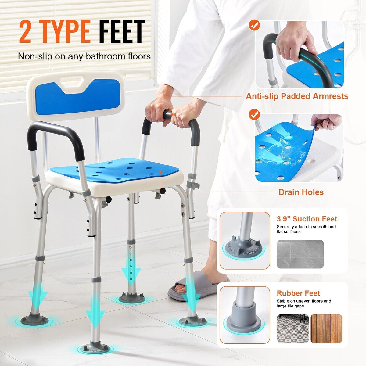 Annie’s Fashion Height Adjustable Shower Chair – Sturdy Bathroom Bath Seat with Non-Slip Feet