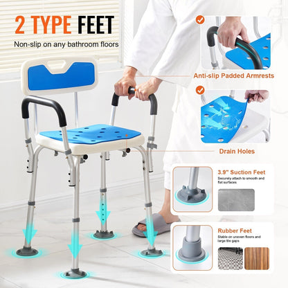Annie’s Fashion Height Adjustable Shower Chair – Sturdy Bathroom Bath Seat with Non-Slip Feet