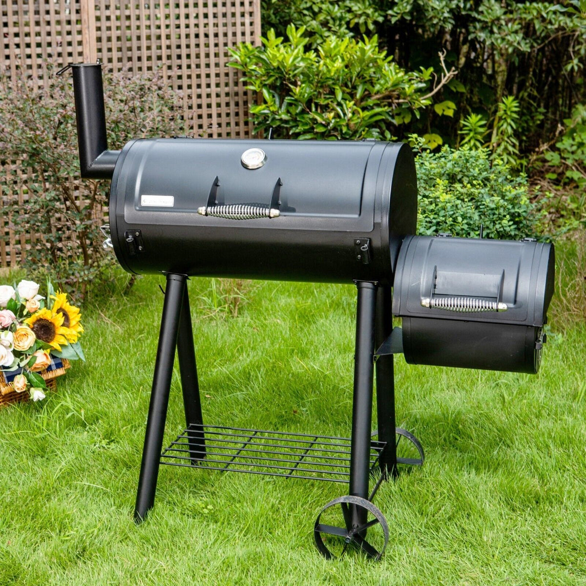 Annie’s Fashion Dual-BBQ Charcoal Grill with Offset Smoker Combo