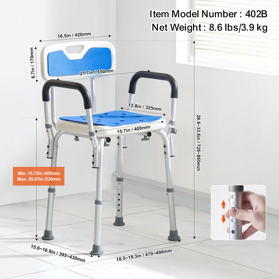 Annie’s Fashion Height Adjustable Shower Chair – Sturdy Bathroom Bath Seat with Non-Slip Feet