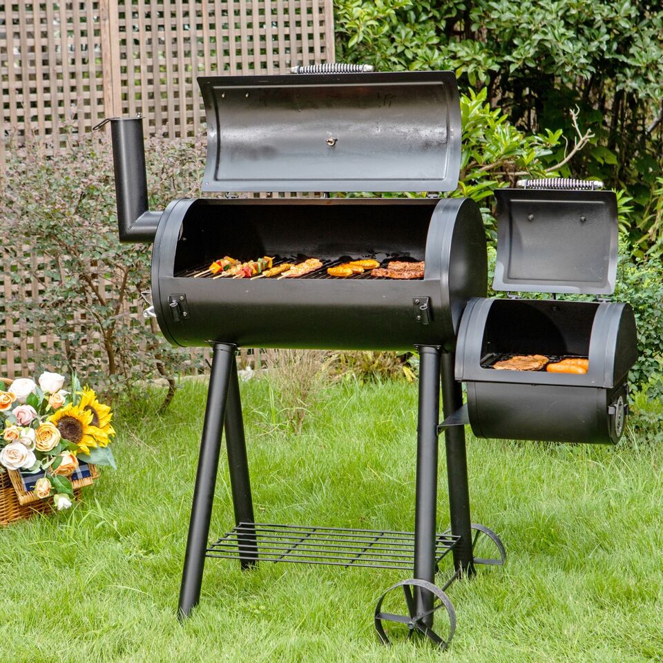 Annie’s Fashion Dual-BBQ Charcoal Grill with Offset Smoker Combo