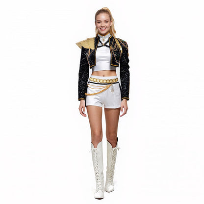 Carnival costume for a girl with a sequined jacket and carnival shorts