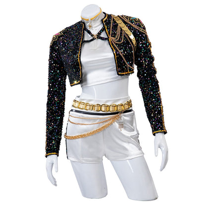Carnival costume for a girl with a sequined jacket and carnival shorts