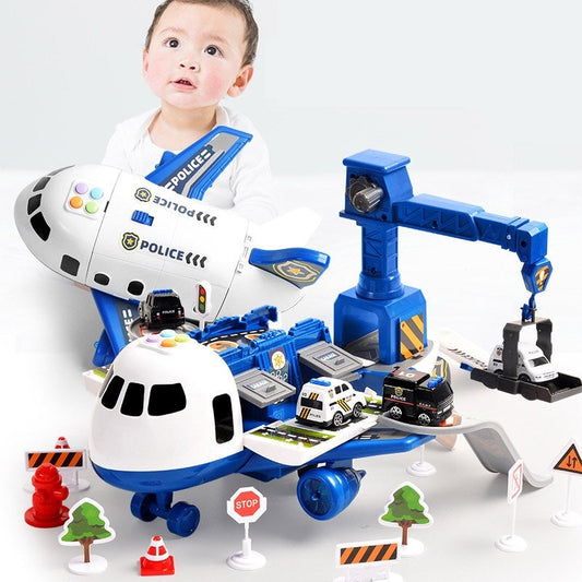 Toy Airplane Playset with Lights, Sounds, Mini Vehicles and Ramps