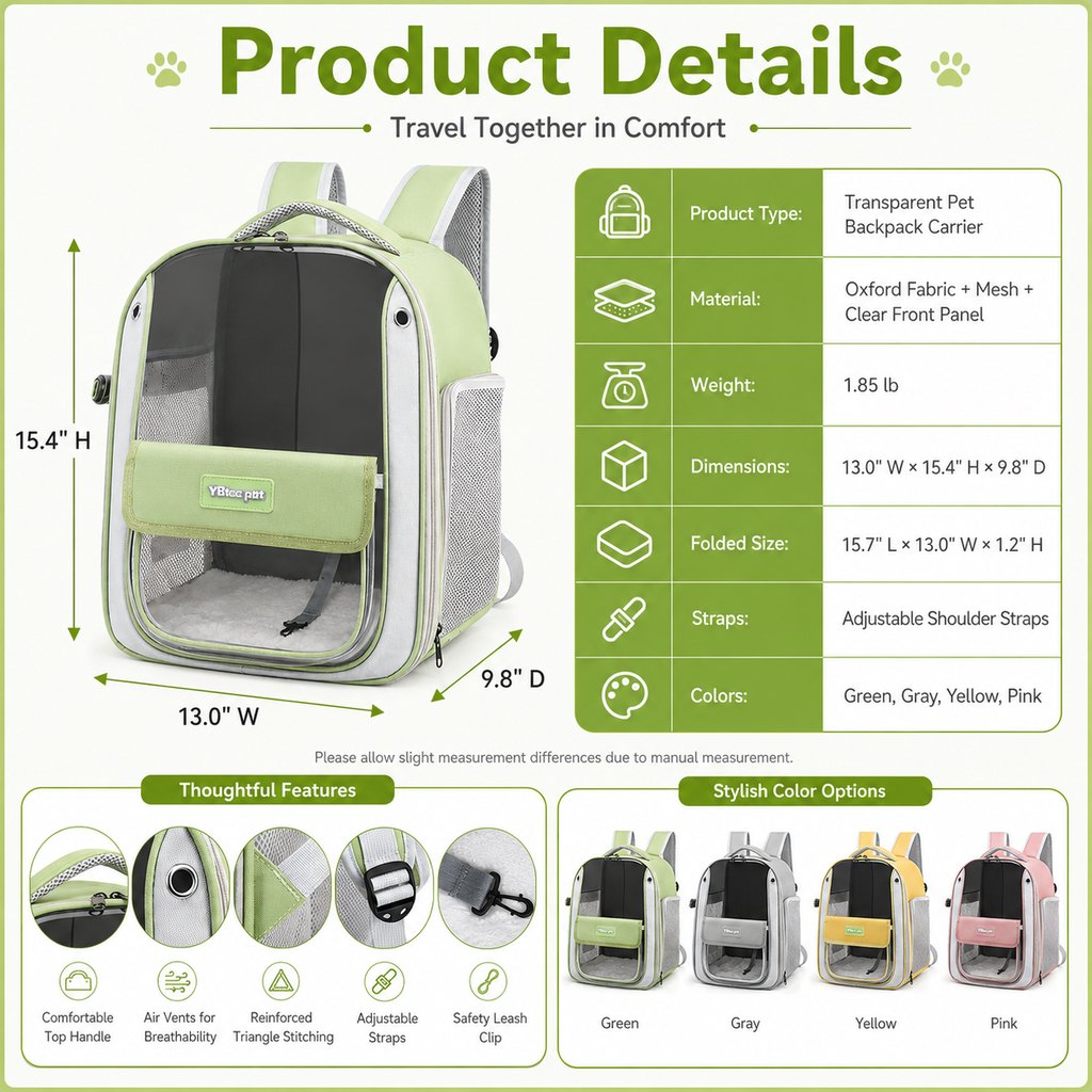 Transparent Cat Backpack Carrier for Travel & Vet Visits - Breathable, Roomy Pet Backpack for More Comfortable Trips