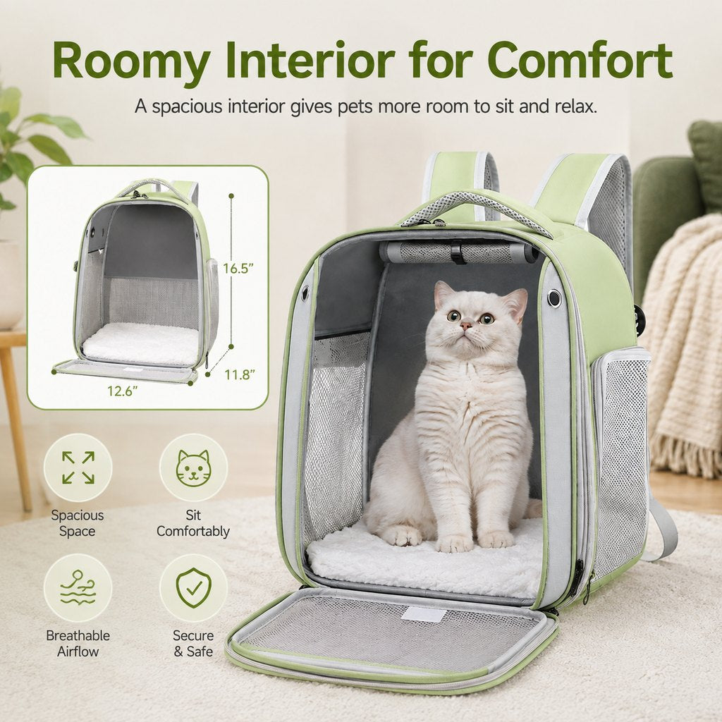 Transparent Cat Backpack Carrier for Travel & Vet Visits - Breathable, Roomy Pet Backpack for More Comfortable Trips