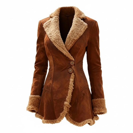 Women's Faux Suede Jacket with Faux Shearling Trim