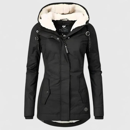 Women's Winter Jacket with Sherpa Fleece Lining Waterproof Hood and Fitted Waist