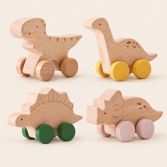 Wooden Dinosaur Push-Along Cars - Set of 4